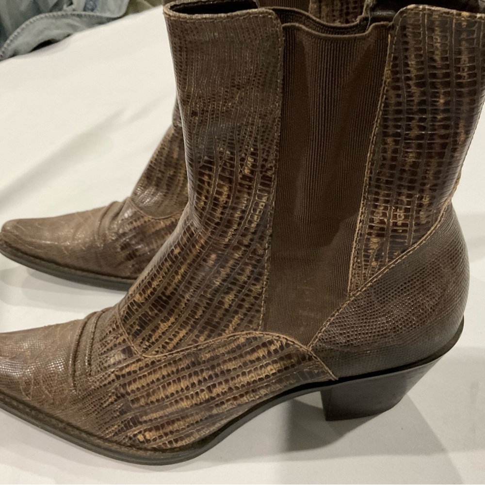 Franco Sarto Brown Lizard-Embossed Chelsea Ankle Boots